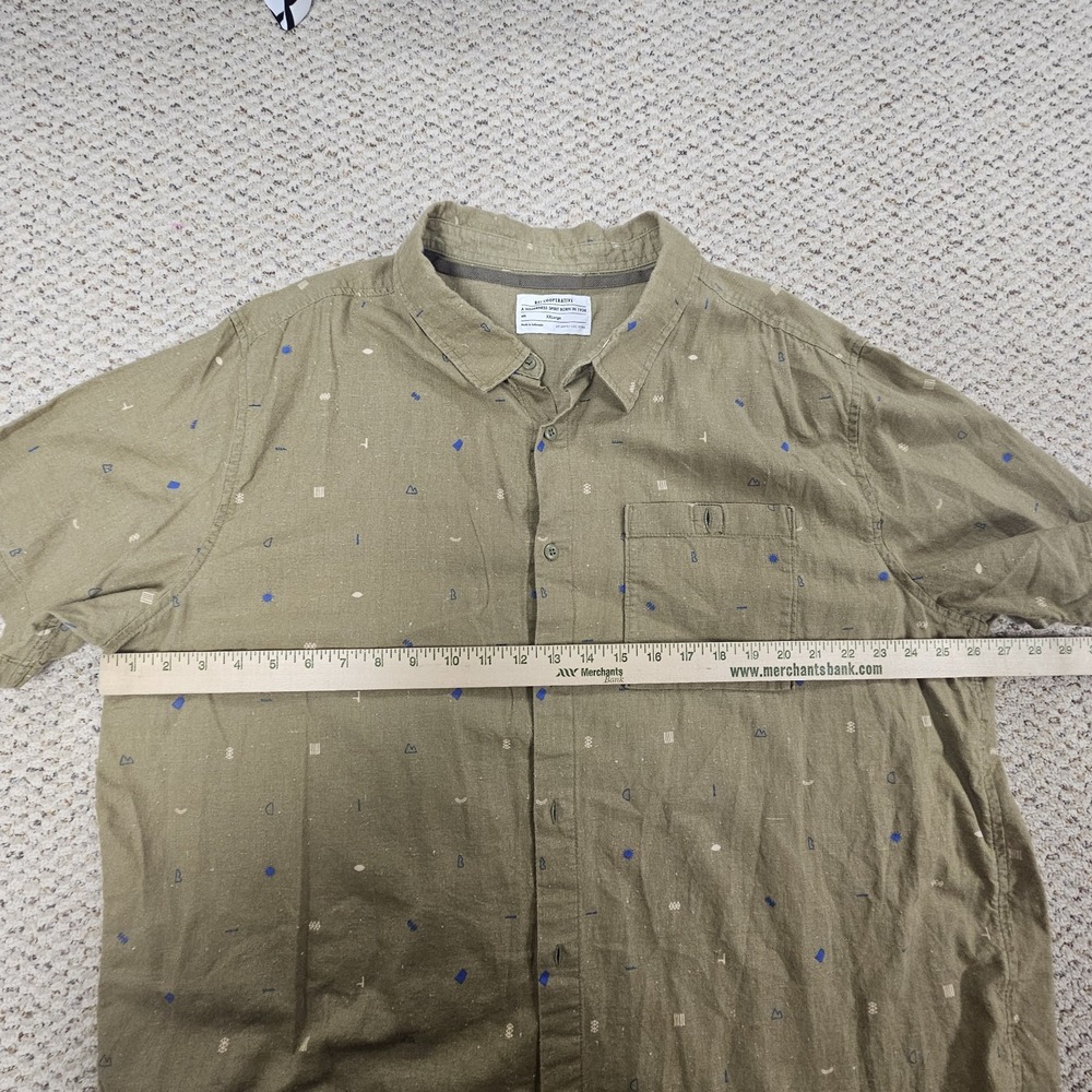 REI Co-Op Shirt Mens XXL Tan Outdoor Print Short Sleeve Hemp Cotton Casual Camp - Picture 6 of 7